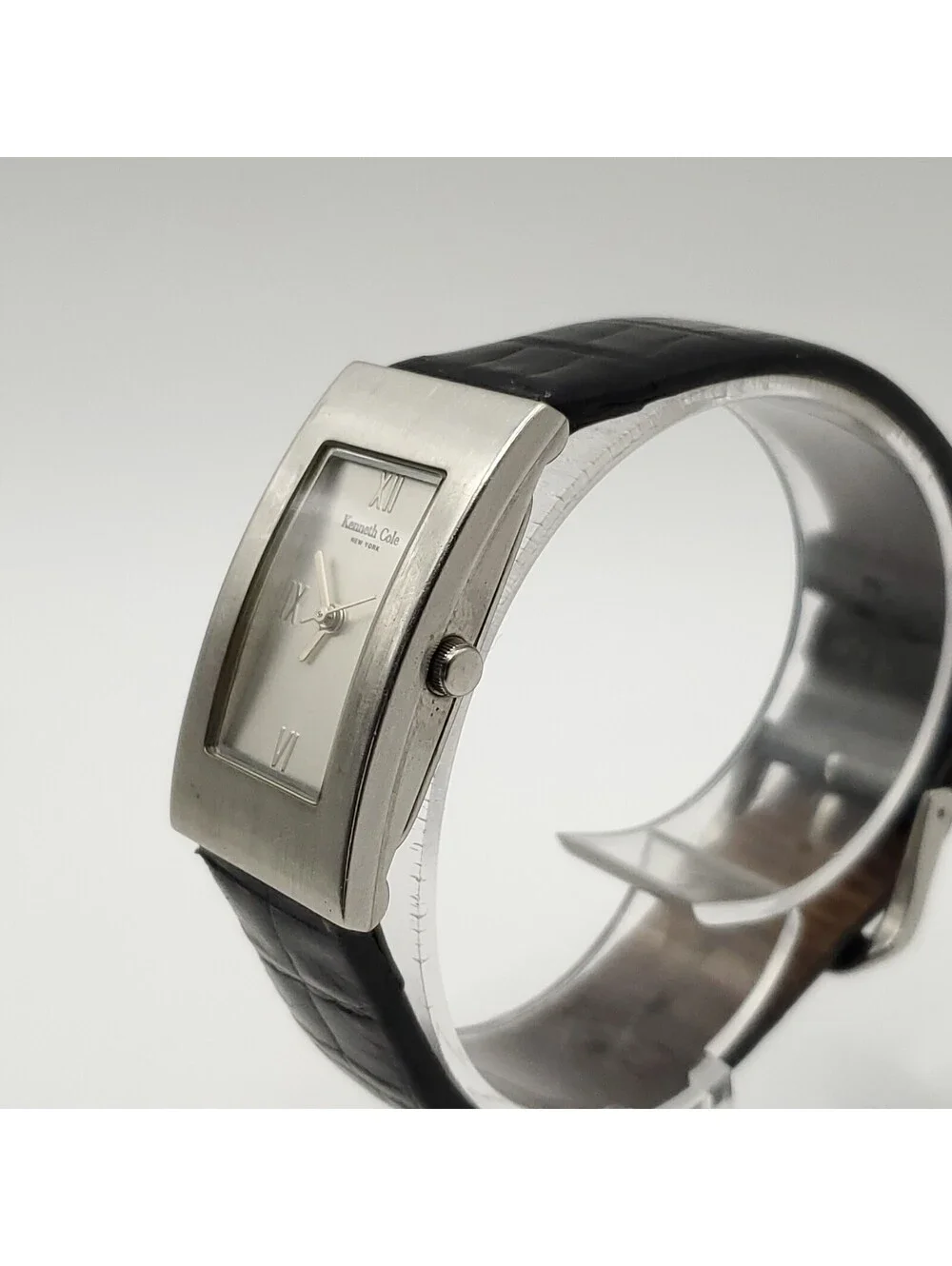 Kenneth Cole New York 20mm Womens Rectangle Quartz Watch Silver Tone New Battery